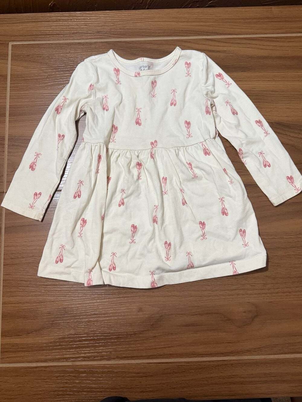 Carter's Ballet Slipper Print Long-Sleeve Dress Size 24M Ivory